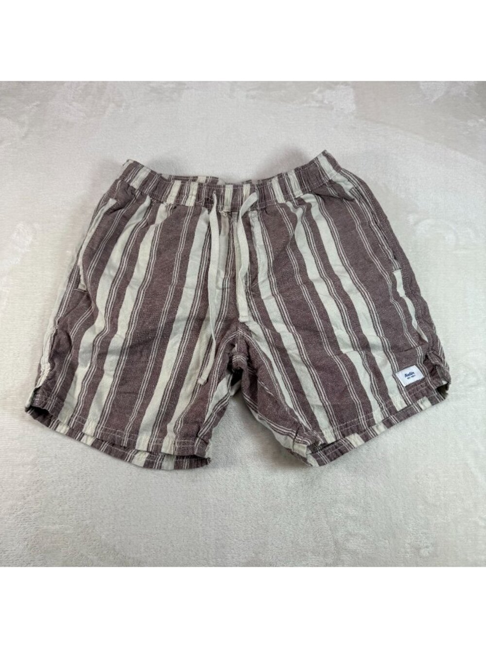 Katin Mens S York Local Shorts Brown White Striped Linen Blend Beach Chambray